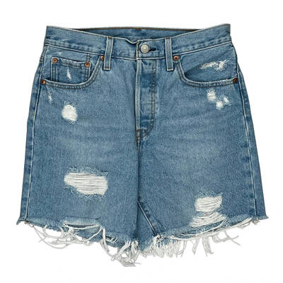 501 Levis Denim Shorts - 28W UK 8 Light Wash Cotton