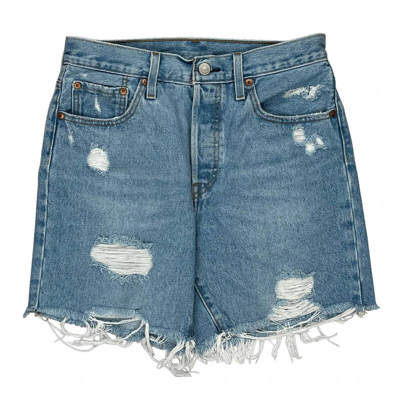 501 Levis Denim Shorts - 28W UK 8 Light Wash Cotton