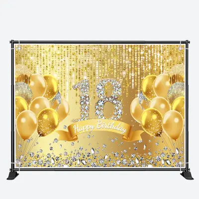 Glitter Gold Balloons Diamond 18Th Birthday Backdrop - Aperturee