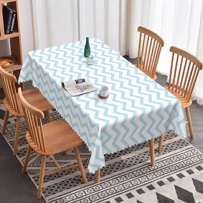 Aperturee Blue Wavy Lines Rectangle Tablecloth For Baby Shower, 52x70 Inch, 30.82 USD, rectangle tablecloths, ZJY04632-A