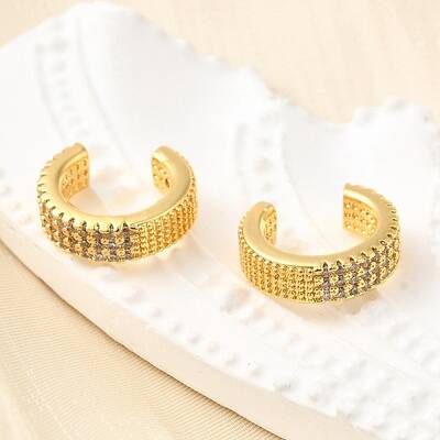 Brass Micro Pave Clear Cubic Zirconia Cuff Earrings