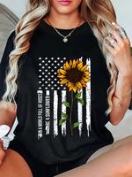 100% Cotton In A World Full Of Roses Be A Sunflower American Flag T-Shirt