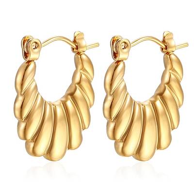 Vintage Retro Stainless Steel Shrimp-textured Oval Hoop Earrings for Women