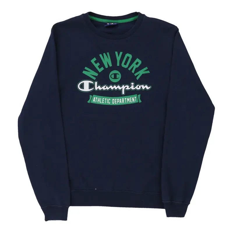 Age 13-14 New York Champion Spellout Sweatshirt - XL Navy Cotton Blend
