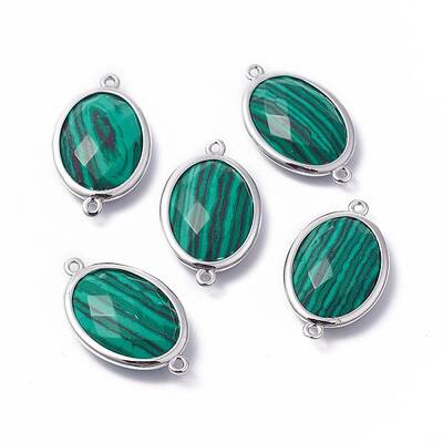 Platinum Tone Brass Synthetic Malachite Links connectors