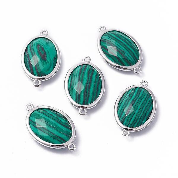 Platinum Tone Brass Synthetic Malachite Links connectors