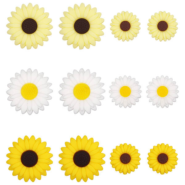 18Pcs 6 Styles Daisy Silicone Beads