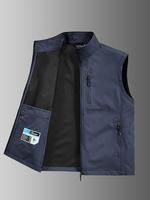 Men's Solid Pocket Zip Up Vest Jacket, Regular Fit Casual Lightweight Sleeveless Outerwear for Golf Running Hiking, Men's Clo...