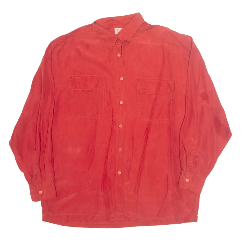 ETAM Womens Shirt Red Collared Long Sleeve Silk L