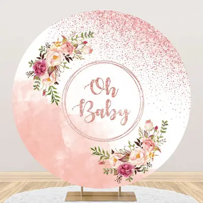 Oh Baby Floral Round Gender Reveal Backdrop For Girl - Aperturee
