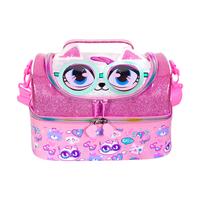 Double Decker Insulated Lunch Bag Tote - 27x18x18cm with Adjustable Strap, 3D Cat Design, Waterproof PU Material, Ideal for P...