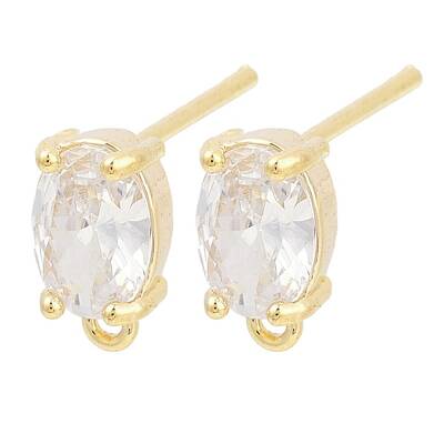 Brass Micro Pave Clear Cubic Zirconia Stud Earring Findings