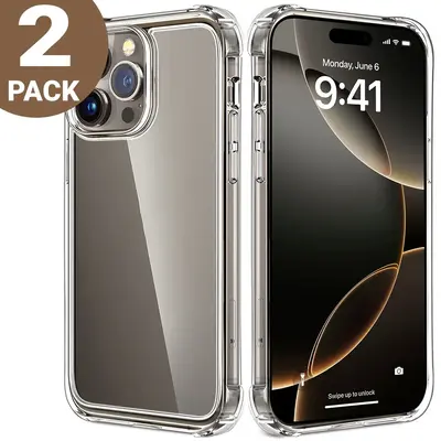 [2 PACK] Clear Case Shockproof Protective Phone Cases for iPhone 17 16 15 14 13 12 11 Pro Max Mini XS XR X SE 8 7 6