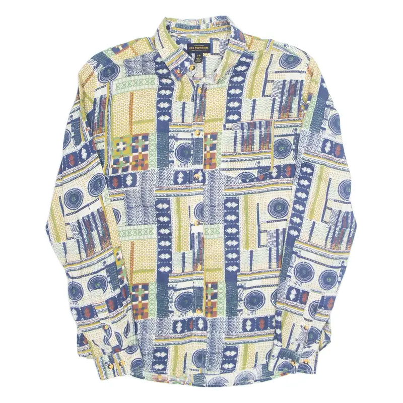 CPO PROVISIONS Mens Shirt Blue Crazy Pattern Long Sleeve S
