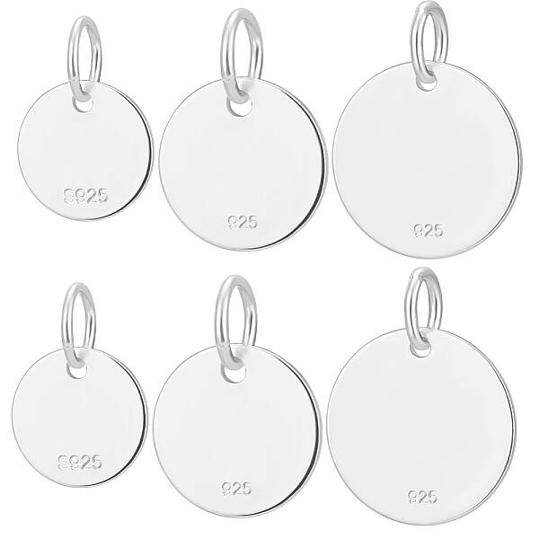 6Pcs 3 Size 925 Sterling Silver Pendants