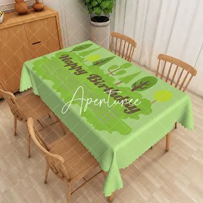 Aperturee Green Tree Happy Birthday Rectangular Tablecloth, 52 x 70 inch, 30.82 USD, rectangle tablecloths, ZWH01863-A