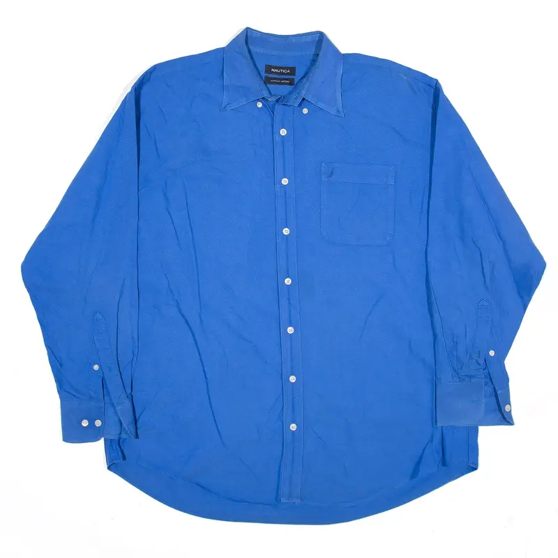 NAUTICA Oxford Plain Shirt Blue Long Sleeve Mens XL