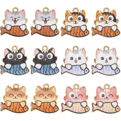 24Pcs 6 Colors Rack Plating Alloy Enamel Pendants