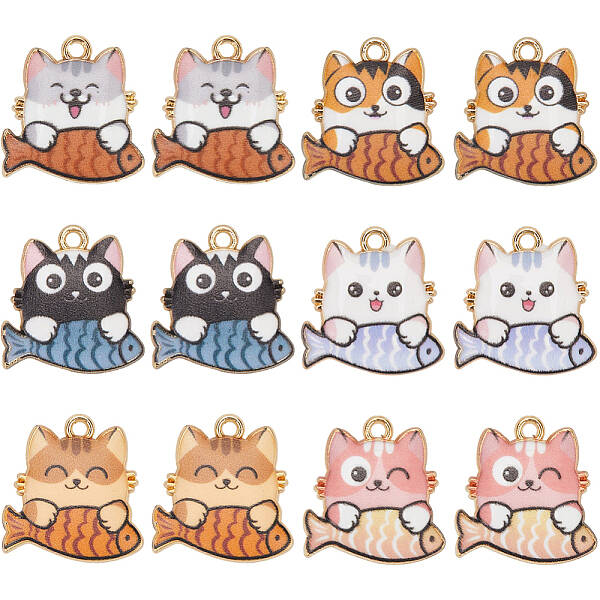 24Pcs 6 Colors Rack Plating Alloy Enamel Pendants