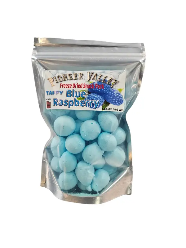 Pioneer Valley Blue Raspberry Flavor Freeze Dried Taffy  (snack, light, candy, sweet, airy, crunchy)