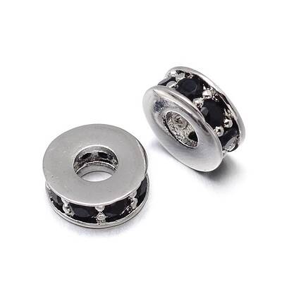 Flat Round Brass Micro Pave Cubic Zirconia Spacer Beads