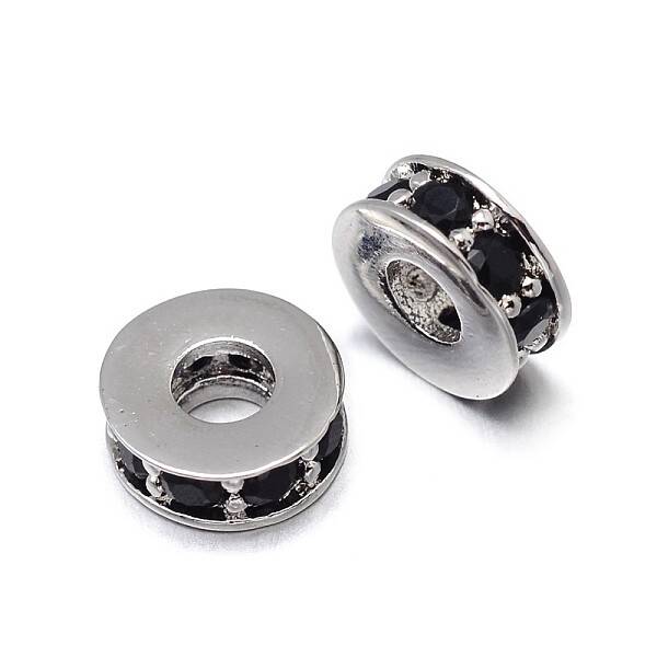 Flat Round Brass Micro Pave Cubic Zirconia Spacer Beads