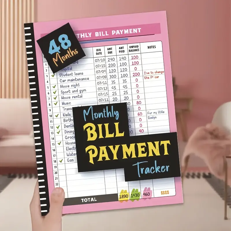 Wide Ruled Bill Tracking Notebook Monthly Financial Budgeting Tool for Payment Lists & Household Records 48-Month Payment Tra...