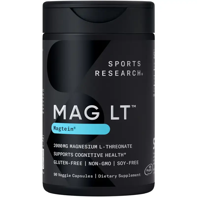 Sports Research Magtein Magnesium L-Threonate Capsules - Gluten and Soy-Free - 2000mg, 90 Capsules for Adults