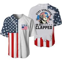 4th of July Stay Strapped or Get Clapped Jersey Shirt – Funny USA Baseball Jersey, Independence Day Party & Beer Jersey