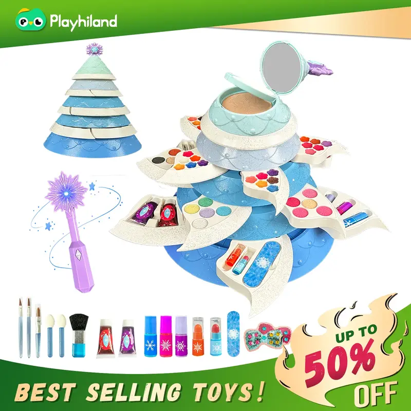 Christmas Fantasy Tree-Shaped Makeup Toy Set Gem Stickers Powder Puff Brush Toy Cosmetics Set Boys and Girls Aged 3+