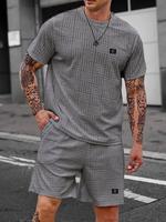Men's Letter Patched Short Sleeve Tee & Shorts Loungewear Two-piece Set, Regular Fit Casual Comfy Round Neck T-shirt & Shorts...