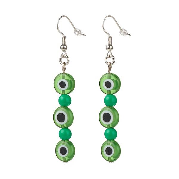Lampwork Evil Eye & Acrylic Beaded Dangle Earrings