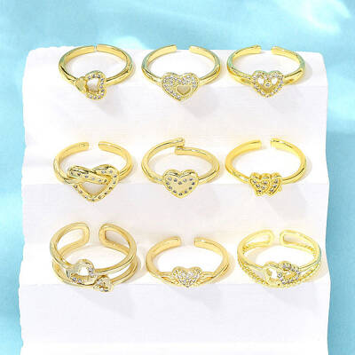 Brass Micro Pave Clear Cubic Zirconia Cuff Rings for Women