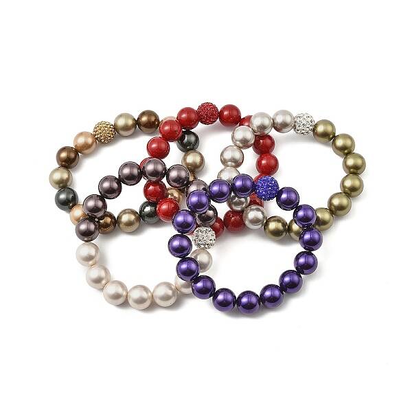 Round Shell Pearl Beads Stretchy Bracelets for Women