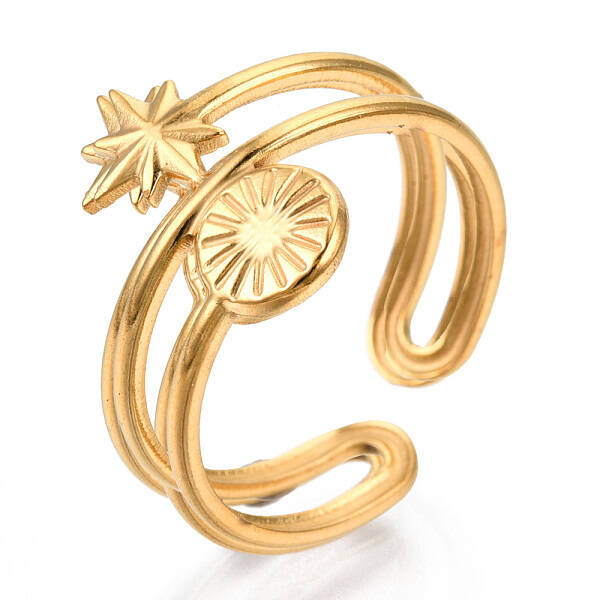 Ion Plating(IP) 304 Stainless Steel Star Cuff Ring