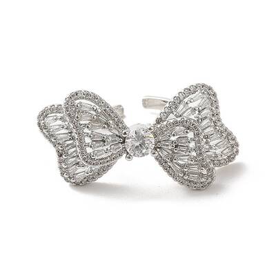 Brass Pave Cubic Zirconia  Open Cuff Rings for Women
