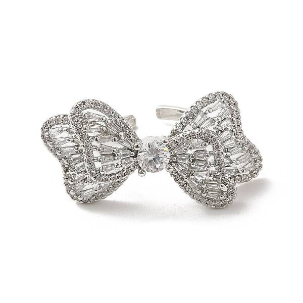 Brass Pave Cubic Zirconia  Open Cuff Rings for Women