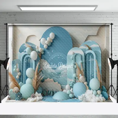 Blue Balloons Sky Summer Cake Smash Photo Backdrop - Aperturee