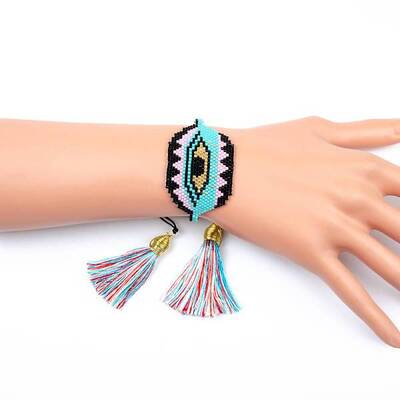Miyuki Seed Braided Bead Bracelet with Double Tassel