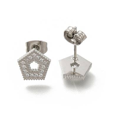 304 Stainless Steel Micro Pave Clear Cubic Zirconia Stud Earrings