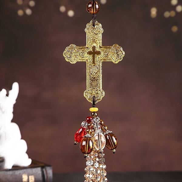 Cross with Tassel Glass Pendant Decorations