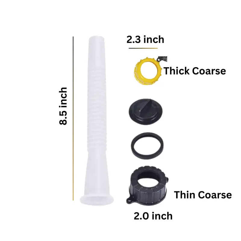 Gas Can Spout Replacement with Gasket, Stopper, Cap with Stripe, 2 Collar Caps (Yellow and Black) gascan spout