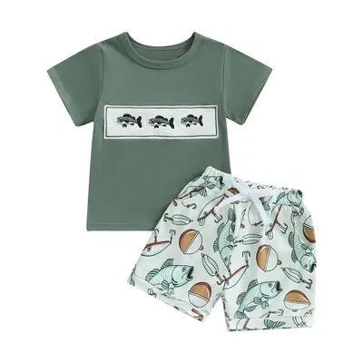 Baby Boy Clothes Toddler Summer Outfit Fish Short Sleeve T-Shirt Tee Tops Joggers Casual Shorts 2Pcs Clothing Set