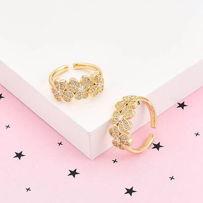 Brass Micro Pave Clear Cubic Zirconia Cuff Rings for Women