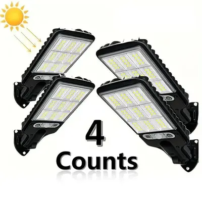 Solar Powered Outdoor Fence Lights, 4 Counts Solar Sensor Light with Remote Control, Led Safety Light for Garden, Garage, Yar...