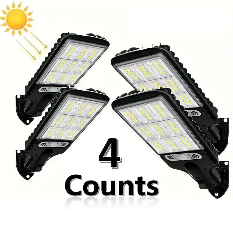 Solar Powered Outdoor Fence Lights, 4 Counts Solar Sensor Light with Remote Control, Led Safety Light for Garden, Garage, Yar...