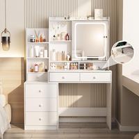 Vabches Vanity Makeup Mirror Desk, Makeup Vanity with 6 Drawers and Shelves,Vanity Table with Power Strip,Vanity Mirror 3 Lig...