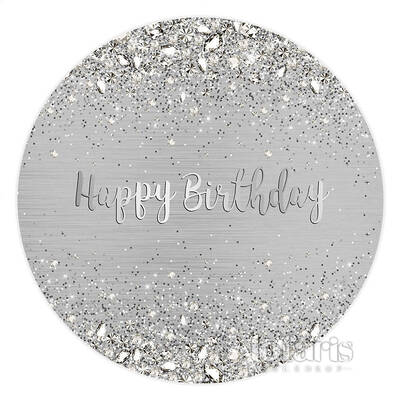 Aperturee Silver Diamond Happy Birthday Round Backdrop For Party | Birthday Back Drop | Name Backdrop For Birthday | Happy Bi...