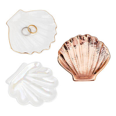 GLOBLELAND 3PCS Starfish Jewelry Dish Ceramic Shell-shaped Ring Holder Trinket Tray Ring Holder Dish for Holding Rings Neckla...