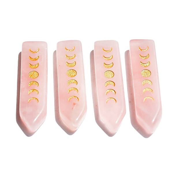 Natural Rose Quartz Carved Moon Phases Hexagonal Arrow Figurines for Home Desktop Decoration